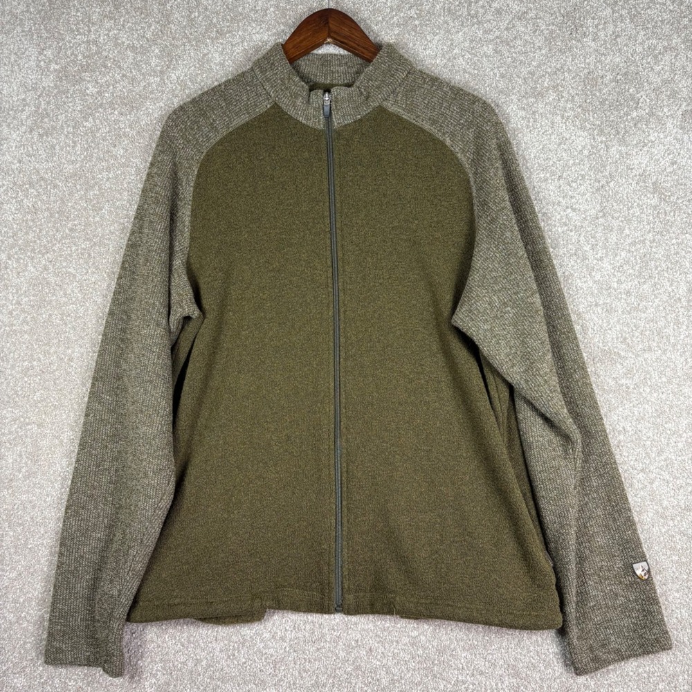 KUHL Revel Full Zip Alfpaca Fleece Sweater Mens Large Olive Green Jacket